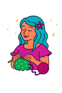 Illustrazione fantasy di una giovane fata dai capelli blu su sfondo notturno stellato, stile cartoon.